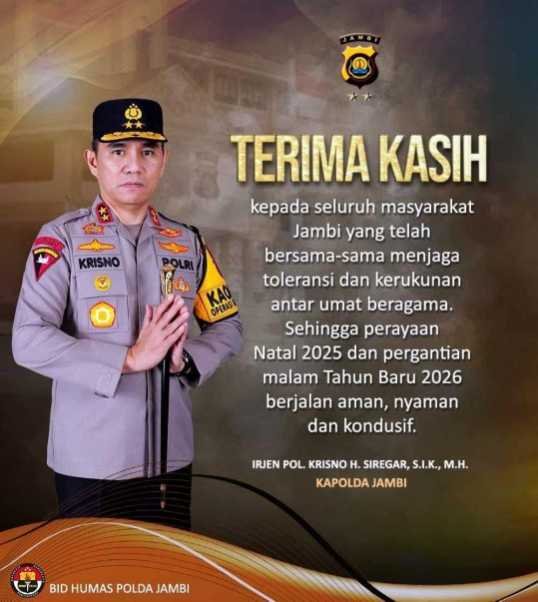 Nataru 2026 Aman dan Lancar, Apresiasi Kapolda Jambi: ‘Terima Kasih Atas Toleransinya’