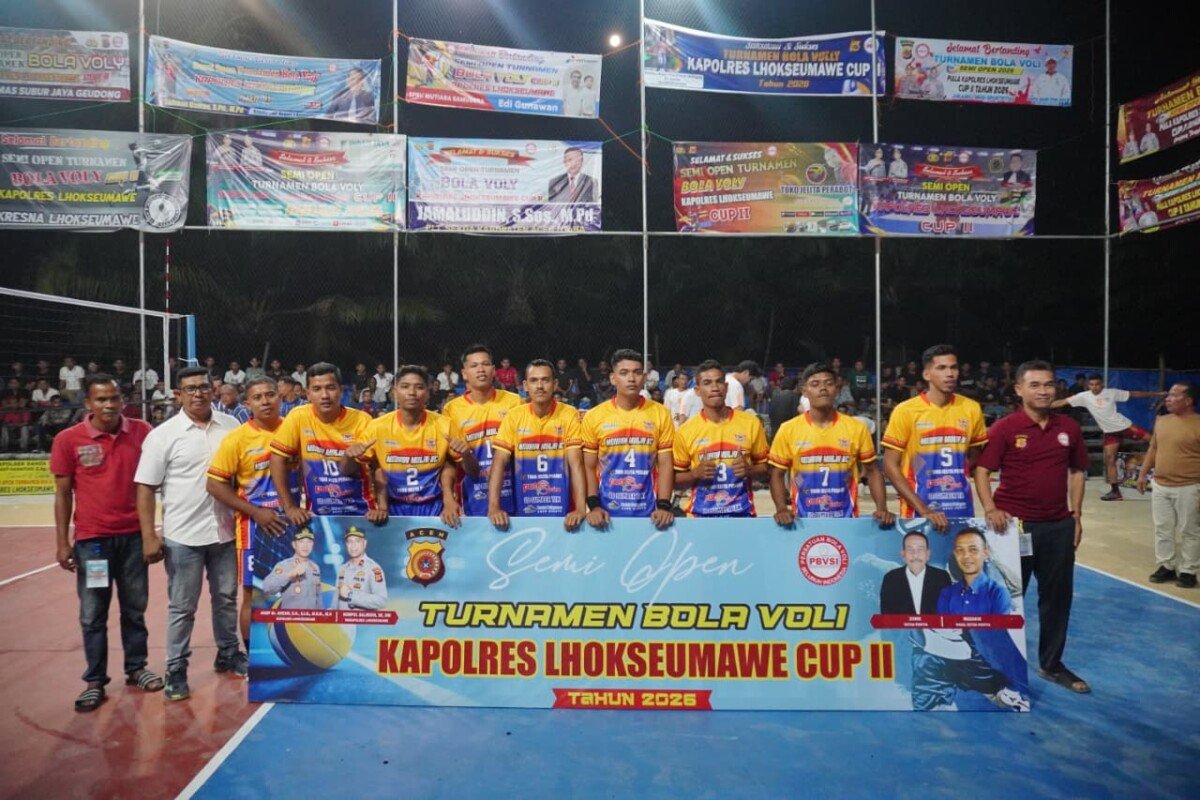 Laga Pembuka Kapolres Lhokseumawe Cup II Dramatis, Meurah Mulia Tumbangkan Yanco VC 3-2