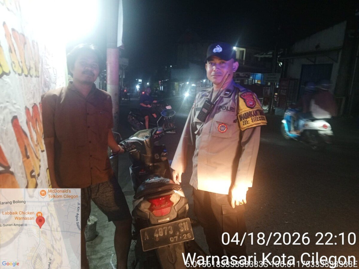 Patroli Malam Polsek Ciwandan Berikan Himbauan Dan Cipta Kondisi Sitkamtibmas.