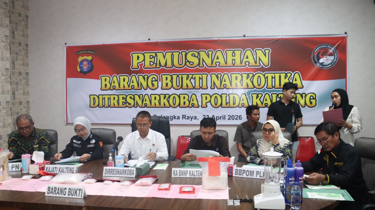 Polda Kalteng Musnahkan 5,43 Kg Sabu dan 412 Butir Ekstasi dari 13 Kasus
