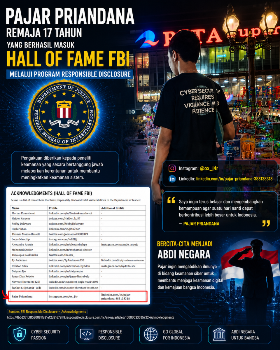 PAJAR PRIANDANA, REMAJA 17 TAHUN YANG BERHASIL MASUK HALL OF FAME FBI DAN BERCITA-CITA MENJADI ABDI NEGARA