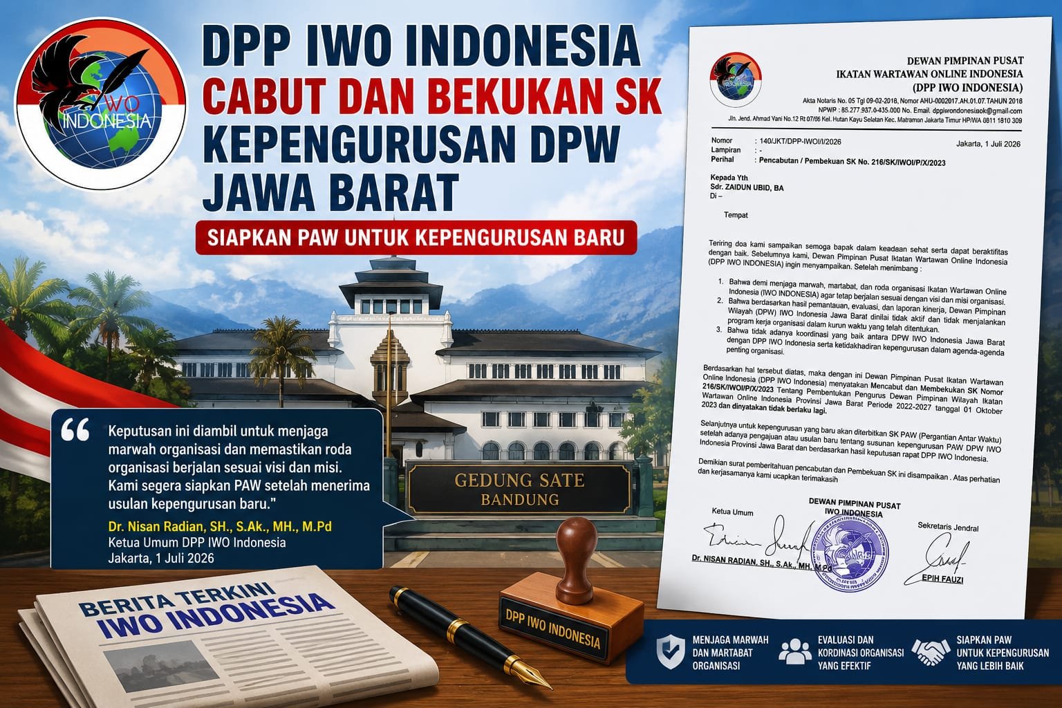 Jaga Marwah Organisasi, DPP IWO Indonesia Resmi Bekukan Kepengurusan DPW Jawa Barat