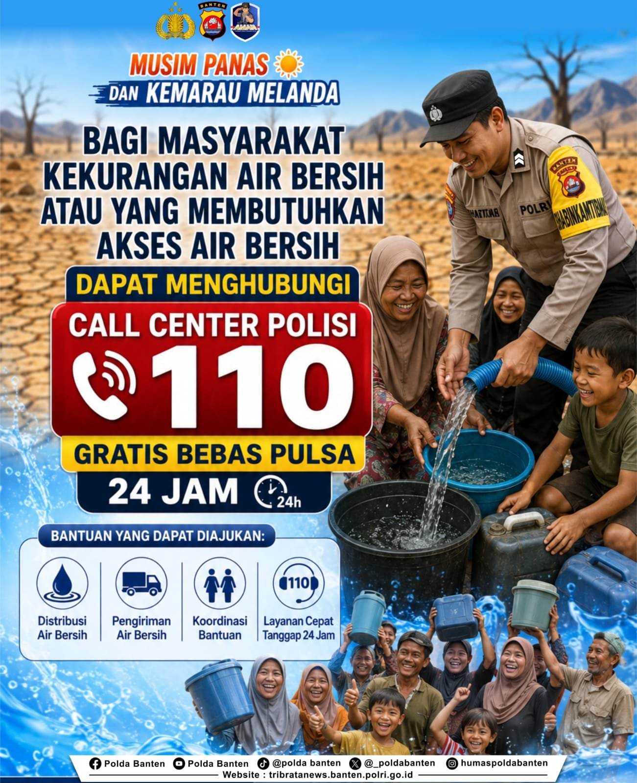 Hadapi Musim Kemarau, Polda Banten Siapkan Layanan Bantuan Air Bersih Melalui Call Center 110