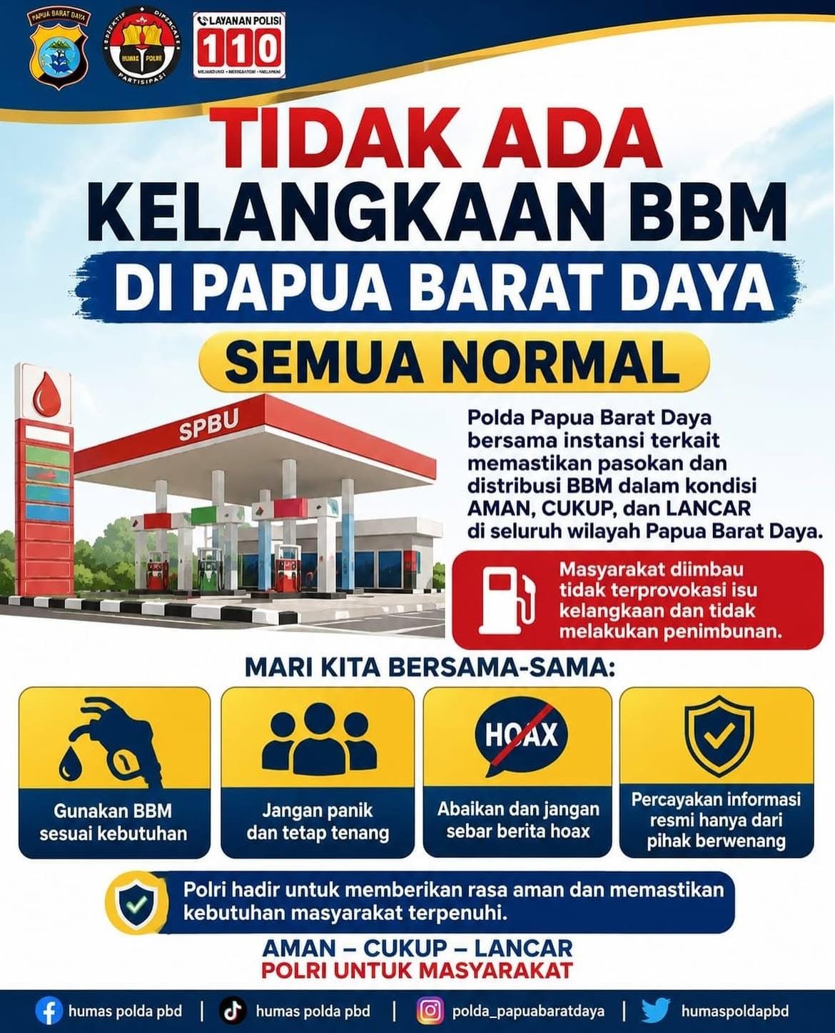 Stok BBM di Sorong Dipastikan Aman, Polda Papua Barat Daya Imbau Warga Tidak Panik Dengan Isu Hoaks